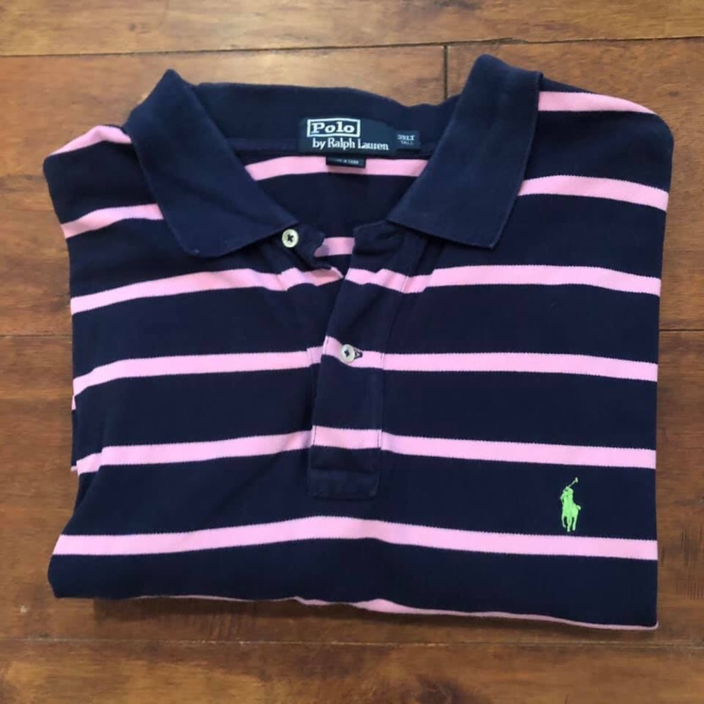 3XLT Navy with Pink stripes Ralph Lauren Polo